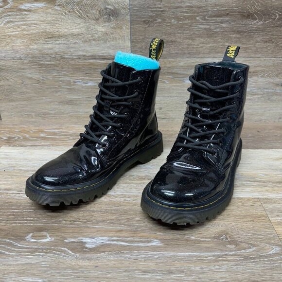 Dr. Martens Luana Black Glitter Patent Leather Combat Boots Women's Size…